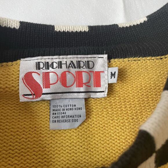 Vintage 80s Richard Sport Cardigan Sweater M Colorblock Checkered Taxi Mod Retro - Picture 4 of 10